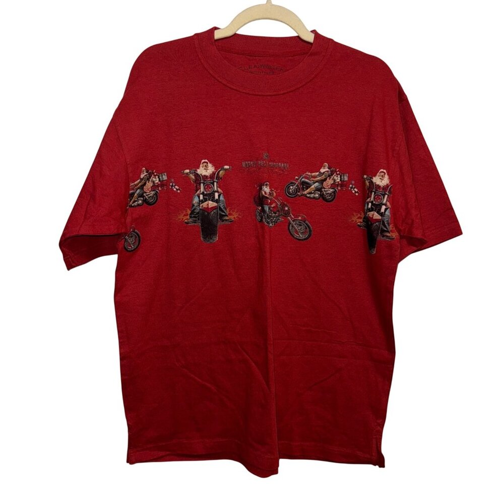Clearwater Outfitters Red Santa Biker Graphic T-Shirt M  Short Sleeve